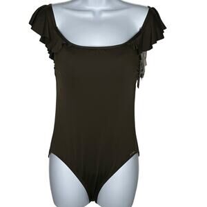 Vince Camuto Women’s Ruffle Shoulder One Piece Swimsuit Bonsai Green Size 8 New